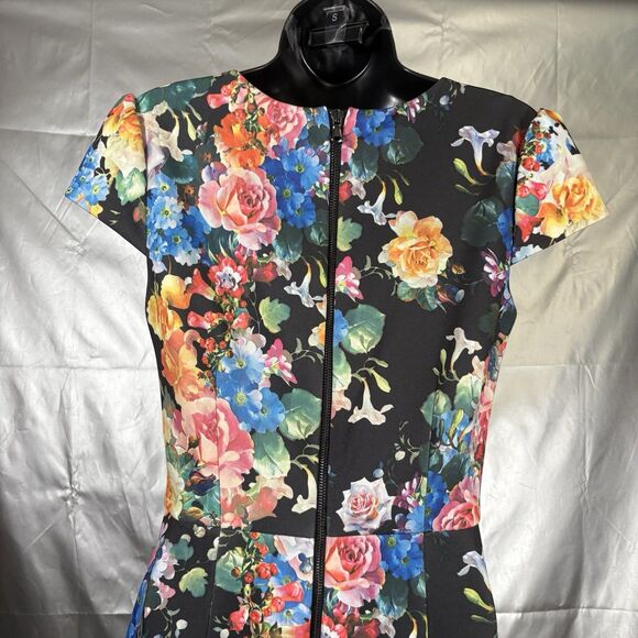 BETSEY JOHNSON FLORAL CAP SLEEVE SHEATH DRESS WOMENS SIZE 4 - Picture 10 of 16